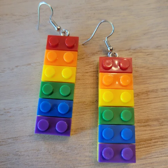 LEGO Rainbow Brick Dangle Earrings - Picture 4 of 5